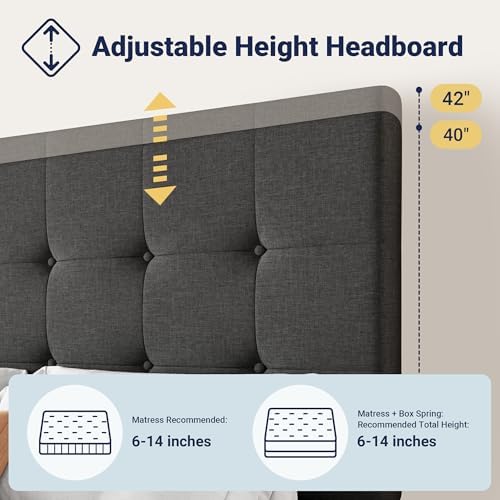 Allewie Upholstered Queen Size Platform Bed Frame with 4 Storage Drawers | Diamond Stitched Button Tufted | Ideal for Be