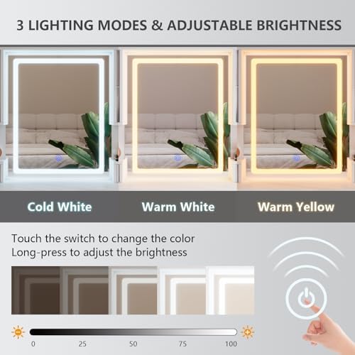 White Makeup Vanity Desk with Mirror and Lights - Large Dressing Table Set with Charging Station - Stylish RGB Cabinets