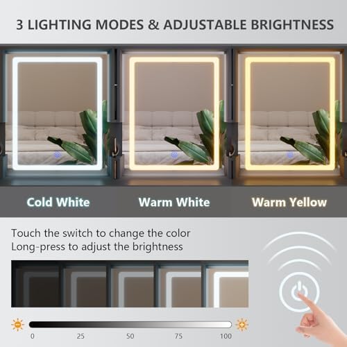 White Makeup Vanity Desk with Mirror and Lights - Large Dressing Table Set with Charging Station - Stylish RGB Cabinets