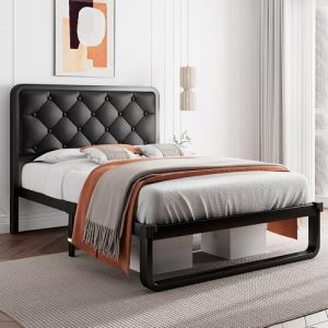 iPormis Twin Bed Frame with Headboard - Faux Leather Upholstered Platform Bed for Kids & Teens - Noise-Free, All Metal S