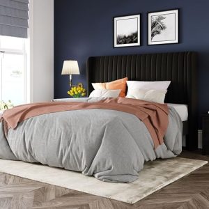 Allewie Queen Size Velvet Bed Frame - Tufted Wingback Headboard - Upholstered Platform Bed for Easy Assembly - Strong Wo