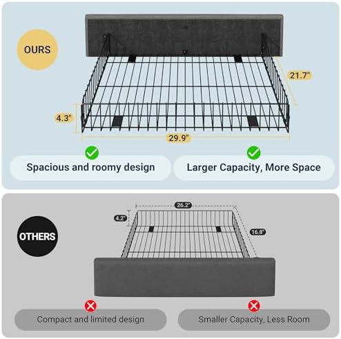 Allewie Upholstered Queen Size Platform Bed Frame with 4 Storage Drawers | Diamond Stitched Button Tufted | Ideal for Be