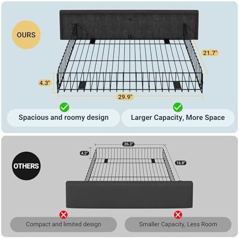 Allewie Upholstered Queen Size Platform Bed Frame with 4 Storage Drawers | Diamond Stitched Button Tufted | Ideal for Be